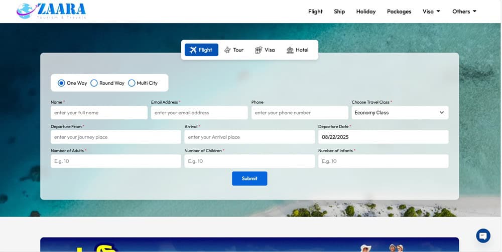Zaara Tourism & Travels project screenshot